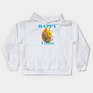 Happy Easter Egg Design with Floral Elements Kids Hoodie